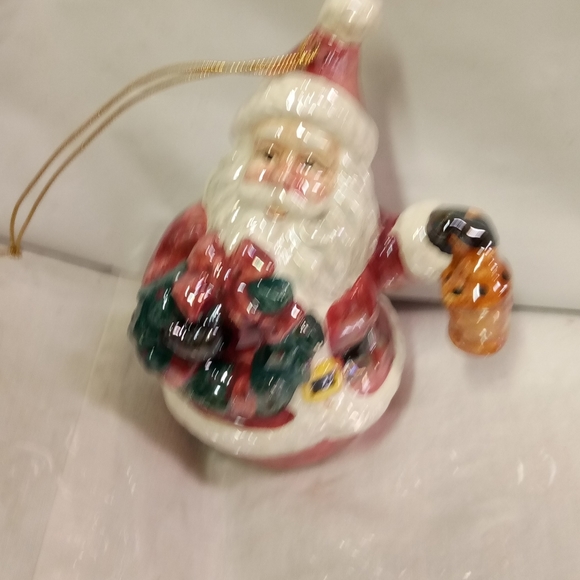 Set of 4 Christmas Santa Claus Ornaments Glossy Ceramic Pottery - Picture 5 of 9